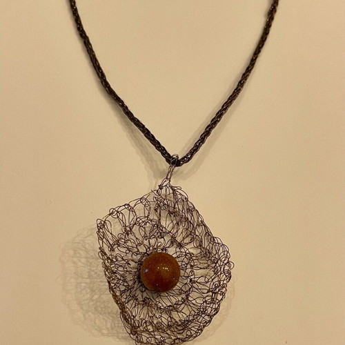 Handmade necklace with knitted pendant and bead new