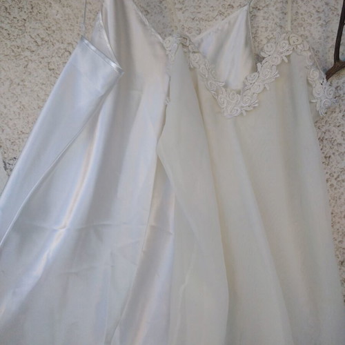 Two white nightgowns, satin and tulle with lace