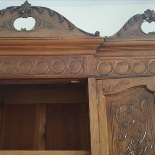 Handmade carved cabinet 1945, used, with mirror and drawers