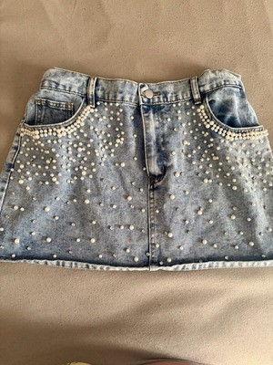 Shein denim skirt with pearls, size L, blue