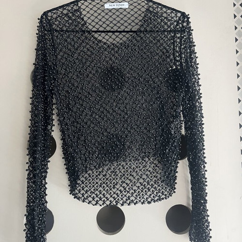 See Through Top with Beads size L like new