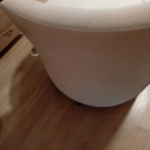 Modern round armchair, ice color, metal legs