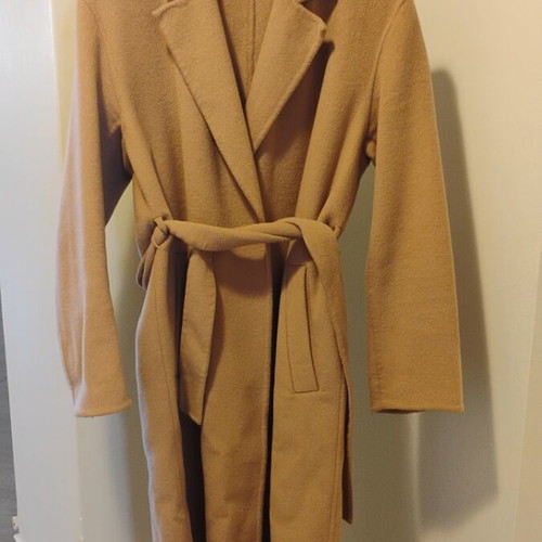Zara women's long coat new, camel color, size large with belt