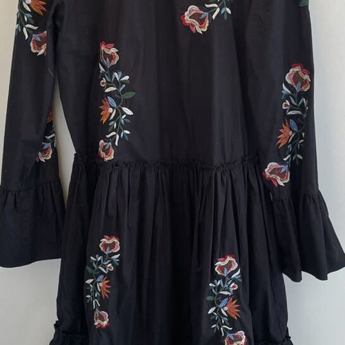 Zara midi cotton dress black with embroidered flowers size M-L