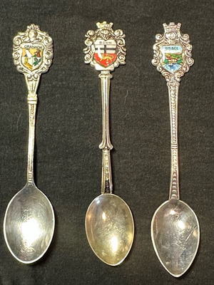 Souvenir spoons used, set of 3 European cities