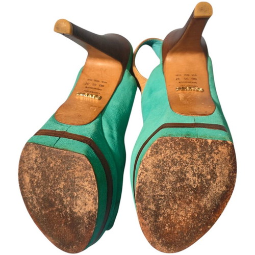 Schutz sandals used, size 37, turquoise with leather sole and gift blouse