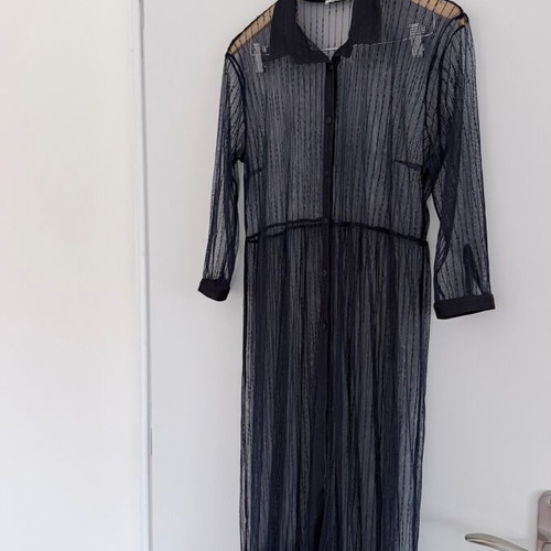 Sheer dress Regalinas one size blue like new with buttons and ruffles