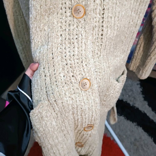 Wool coat 100% hand-knitted, new, beige