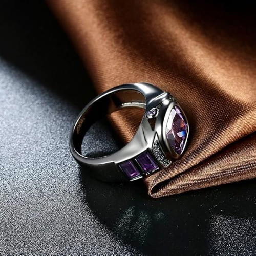 Ring with violet amethyst, new, black gold plated