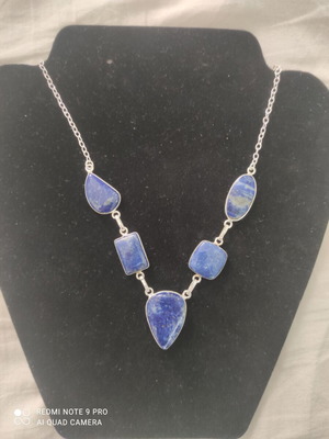 Silver Necklace with Lapis Lazuli Stones, New, 45 cm Chain