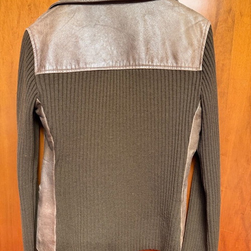 Massimo Dutti leather jacket used brown with knitted sleeves