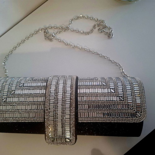 Evening clutch bag, black and silver
