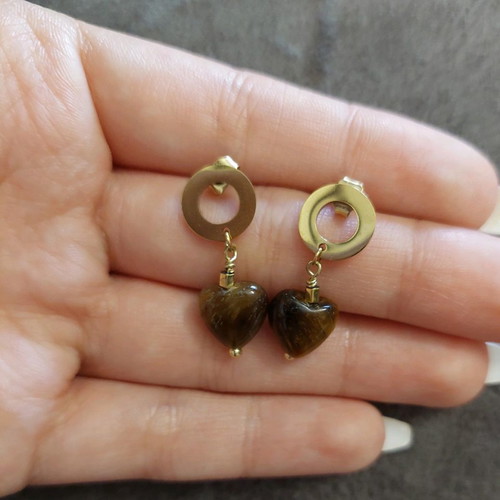 Earrings with tiger's eye stone and stainless steel
