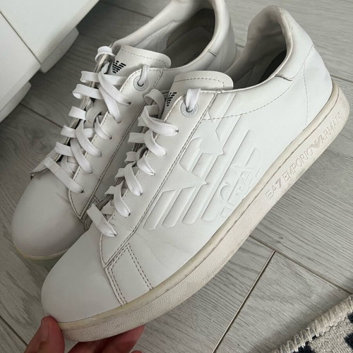 Emporio Armani EA7 men's white leather shoes used, size 46