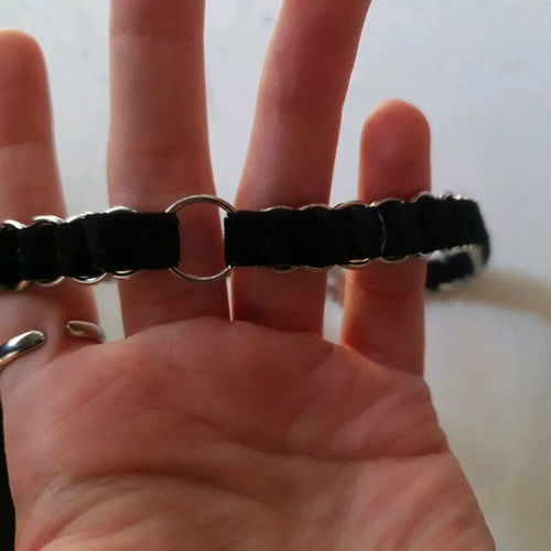 Black Velvet Chainmail Choker Stainless Steel O Ring Handmade