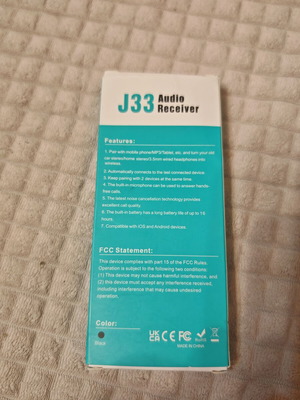 Bluetooth аудио приемник J33 νέο με 3.5 χλστ. AUX και Handsfree