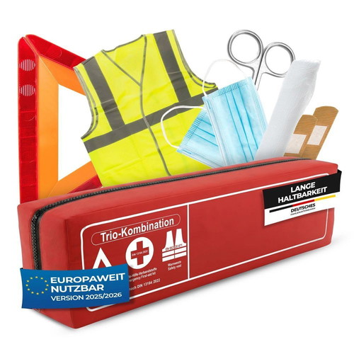 Car Emergency Kit 3 in 1 with First Aid, Triangle, and Safety Vest