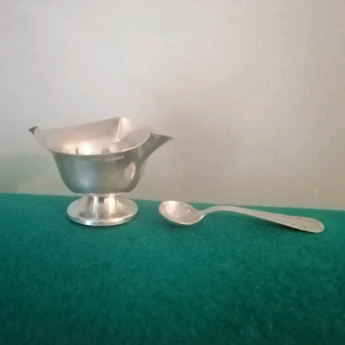 Silver sugar bowl 1960s handmade, like new with miniature spoon