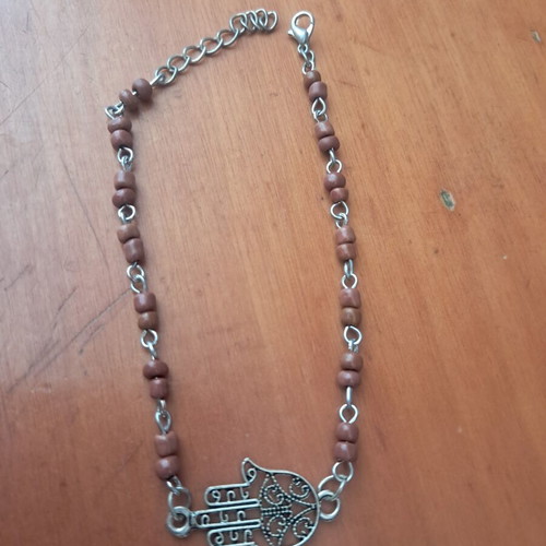 Hand Chain bracelet made to order, brown and silver