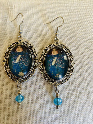 Gustav Klimt Handmade Earrings with Emilie Floge Portrait