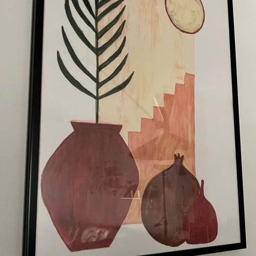 Handpainted paintings with black frame and pastel colors new