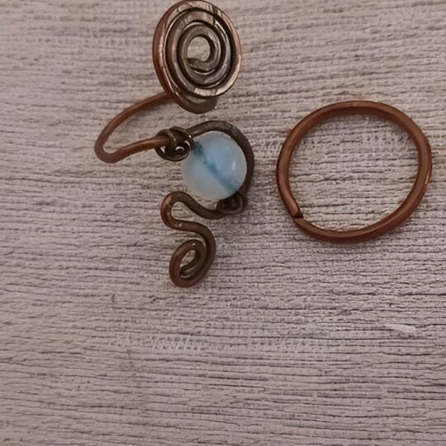 Handmade moonstone ring set used, copper with pink and gold tones