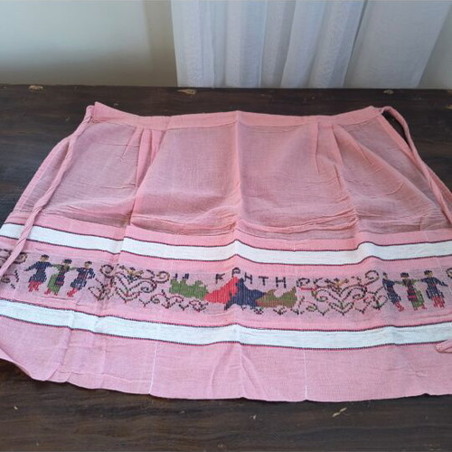 Traditional Cretan Woven Apron new, pink with dancers motif