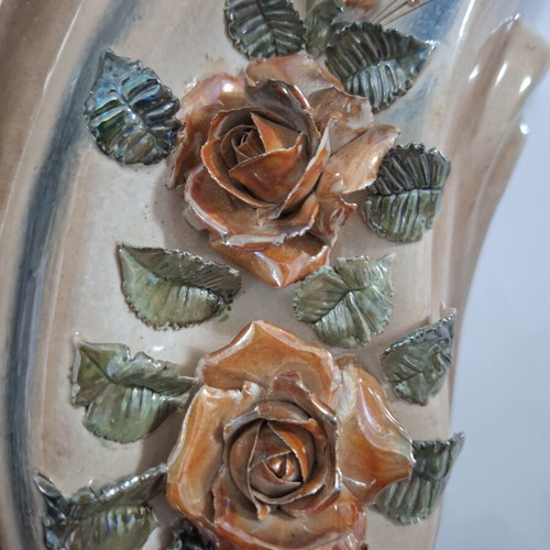Vintage ceramic wall vase with embossed roses 26 cm like new