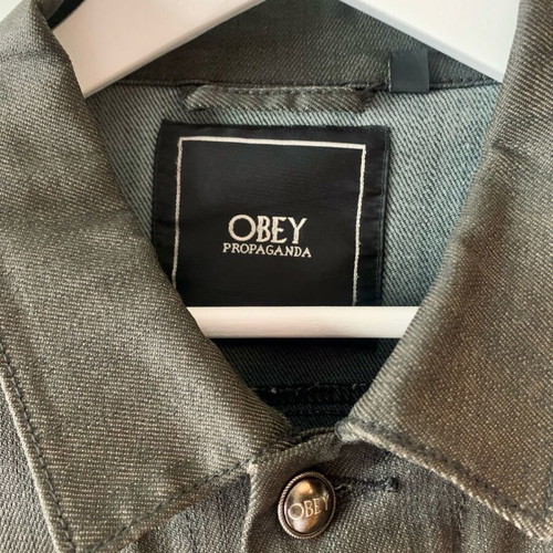 Obey waxed jean jacket used, green, size M