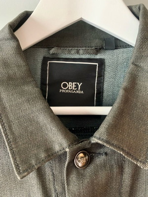 Obey waxed jean jacket used, green, size M