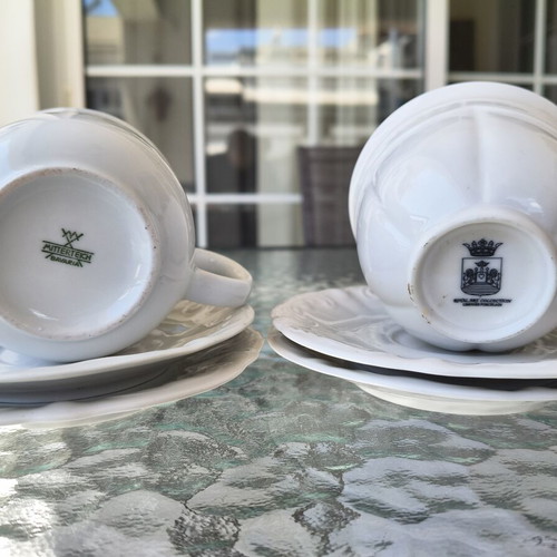 Porcelain cups Limoges and Mitterteich with 4 saucers used