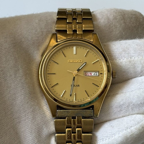 Seiko SNE036 Solar watch like new, gold tone, men's