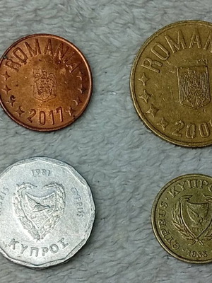 Romanian and Cypriot coins used, set of 4