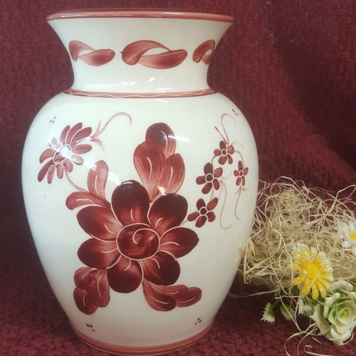 Vintage vase with flowers and peacock by Bulle Dubuis Bosshard like new