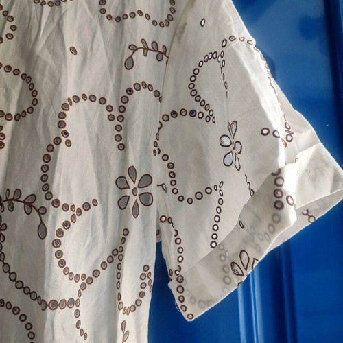 Cotton guipure dress new, short sleeves, beige and brown, size L/XL