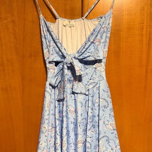 Summer dress new with asymmetrical cut and white turquoise straps