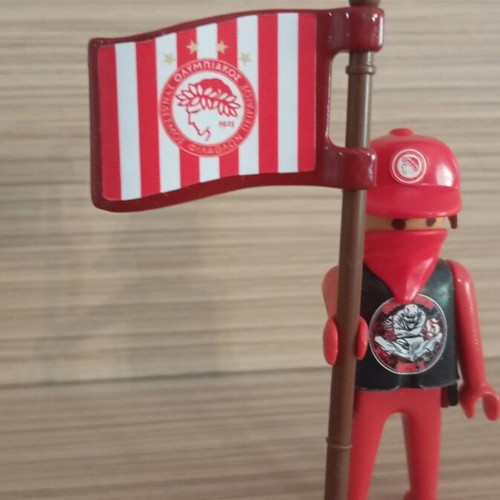 Playmobil Olympiacos Fan Figure like new with team flag