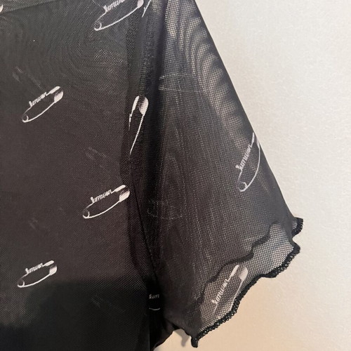 Top black transparent with safety pin design one size used