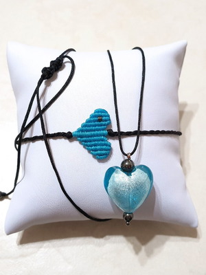 Women's bracelet and necklace set with turquoise hearts and semi-precious stones new