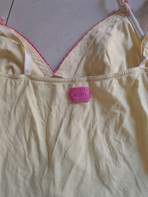Women's Sleepwear Top like new, yellow with pink lace and satin ribbons