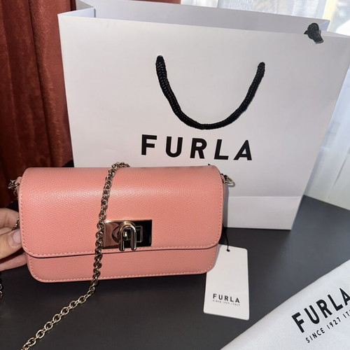 Mini Furla shoulder bag new, coral leather