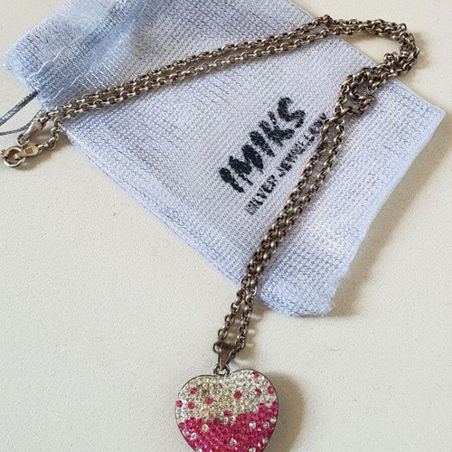 Silver necklace 925 with pink heart and crystals IMIKS like new
