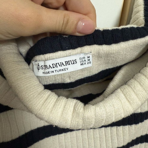 Stradivarius striped beige dark blue blouse used, size M