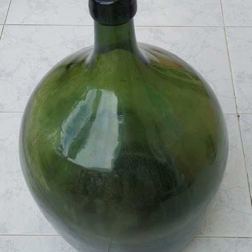 Damigiana glass bottle used, blown, height 55 cm, circumference ±110 cm