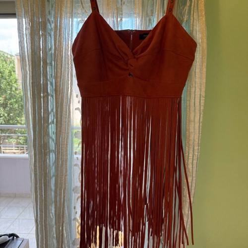 Velvet tirante cropped top like new, orange-red with fringes, size XXXL