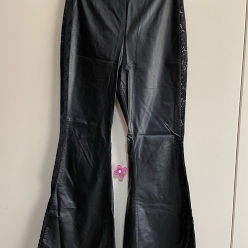 Shein leather pants flared like new, black with lace