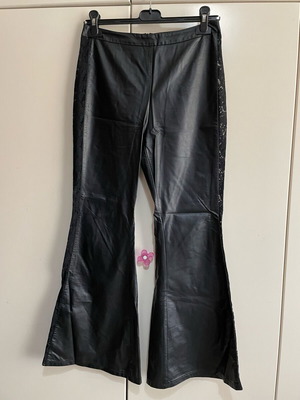 Shein leather pants flared like new, black with lace