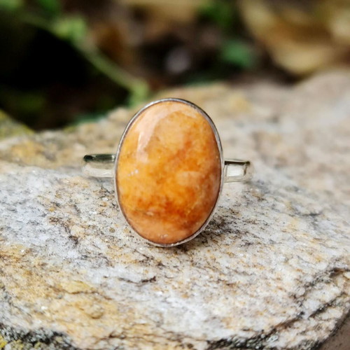Silver ring with coral new, size 6.5, red-orange