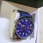 Vogue men's watch new, blue leather strap, 45mm dial, waterproof