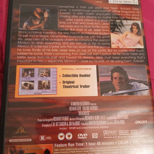 Breathless DVD like new, Richard Gere romance 1983, subbed